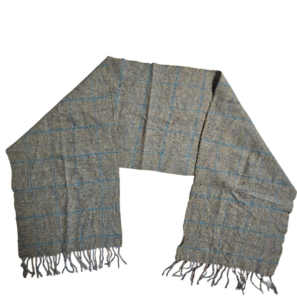 Johnstons of Elgin Lambswool Windowpane Check Tweed Scarf 11x56 Old Money